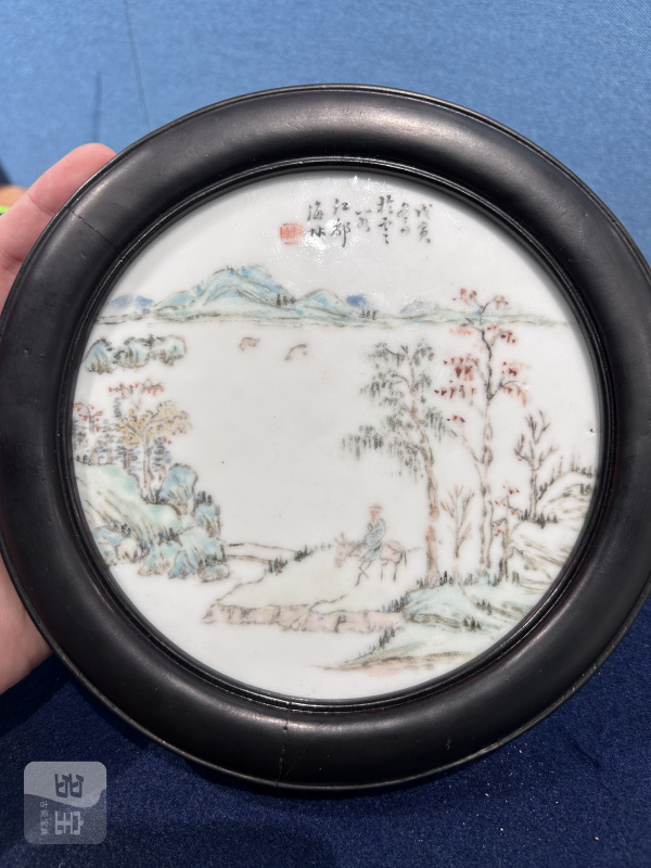 1878年作 顾海林浅绛山水图座屏一对 - 图6